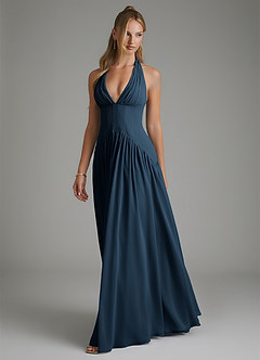 Azazie Alicia Bridesmaid Dresses Dark Navy A-Line Pleated Chiffon Dress image4