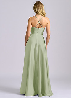 Azazie Truce Bridesmaid Dresses Dusty Sage A-Line Stretch Satin Dress image2