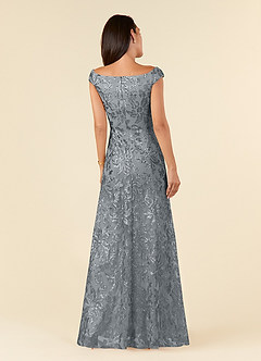 Azazie Porcelain Mother of the Bride Dresses Steel Grey A-Line Off the Shoulder Lace Dress image4
