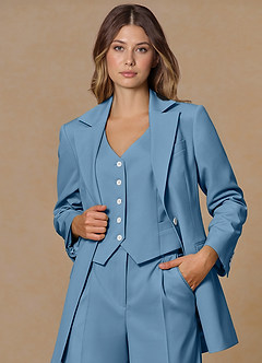 front Rowan Blu Acciaio Blazer Performance in tessuto raffinato