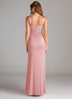 Azazie Denice Robes de demoiselle d'honneur Robe Fourreau en Satin extensible Plissée Rose Poudré image2