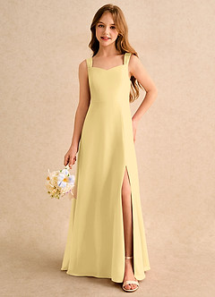 Azazie Makani Girls Formal Robe Demoiselle D'honneur Fillette Robe Trapèze en Mousseline de soie Décolleté en cœur Beurre image5