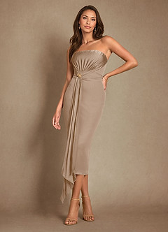 Azazie Dinanta Mother of the Bride Dresses Taupe Column Pleated Chiffon Dress image1