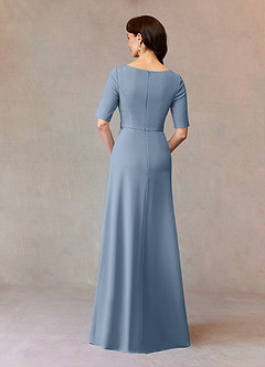 Azazie Joelle At-home Try On Dresses Dusty Blue A-Line Sequins Stretch Crepe Dress image4