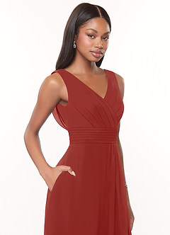 Azazie Karina Brautjungfernkleider A-Linie Plissee Chiffon Kleid Terrakotta image5