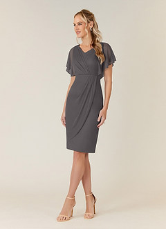 Azazie Waverly Mother of the Bride Dresses Steel Grey Sheath Pleated Mesh Dress image3