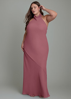 Azazie Velli Abiti da Damigella Abito Sirena in Chiffon Collo alto Rosa Del Deserto image11