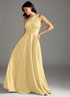 Azazie Charlize Brautjungfernkleider A-Linie One-Shoulder Stretch-Satin Kleid Butter image5