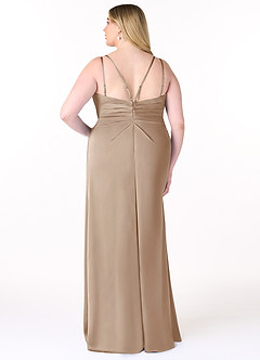 Azazie Aqua Vestidos de damas de honor Vestido de Gris Pardo de Satén Elástico de Corte en A con Cuello en V plisado image9