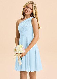 Azazie Charlize Junior Sky Blue A-Line Pleated Chiffon Dress image3