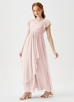 Azazie Omari Junior Vestido de Pétalo De Rosa de Malla de Corte En A con Plisado image6