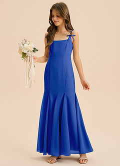 Azazie Evey Junior Abito Sirena in Chiffon Plissettato Blu Reale image1