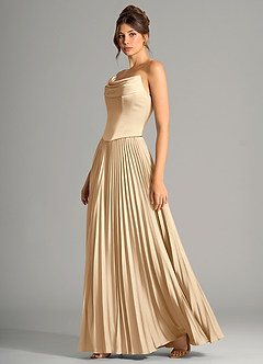Azazie Saedra Bridesmaid Dresses Champagne A-Line Corset Stretch Satin Dress image4