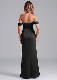 Azazie Asha Vestidos de damas de honor Vestido de Negro de Satén Elástico de Corte Recto Convertible con Vestidos sin tirantes image4