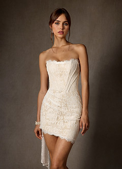 Azazie Starla 웨딩드레스 쉬스 스트랩리스 레이스 미니 드레스 image2