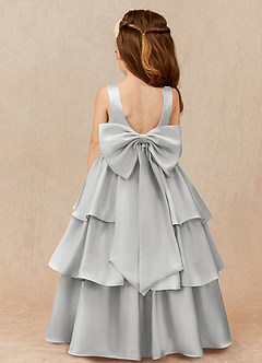 Azazie Margie Flower Girl Dresses Silver A-Line Bow Stretch Satin Dress image1