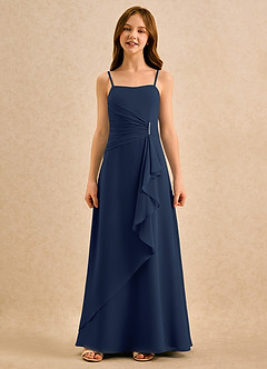Azazie lolly Girls Formal Robe Demoiselle D'honneur Fillette Robe Trapèze en Mousseline de soie Plissée Bleu Marine Foncé image4