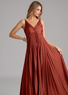 Azazie Raychelle Bridesmaid Dresses Terracotta A-Line Pleated Stretch Satin Dress image7