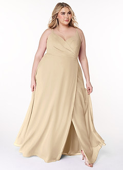 Azazie Lennon Bridesmaid Dresses Champagne A-Line Lace Chiffon Dress image9