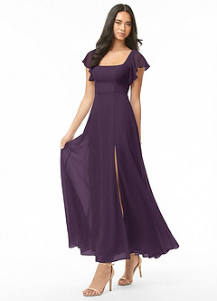 Azazie Bondi Bridesmaid Dresses Plum A-Line Ruched Chiffon Dress image3