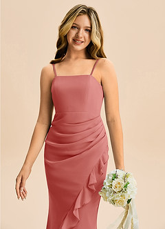 Azazie Buzzy Junior Robe Fourreau en Mousseline de soie Plissée Antique Rose image2