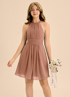 Azazie Bonnie Junior Bronzer A-Line Pleated Chiffon Dress image3