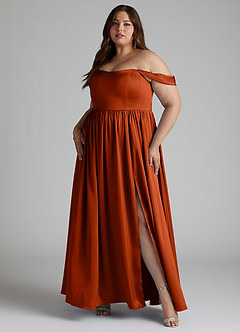 Azazie Morana Bridesmaid Dresses Paprika A-Line Off the Shoulder Stretch Satin Convertible Dress image12