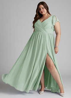 Azazie Zella Bridesmaid Dresses Agave A-Line Lace Chiffon Dress image7