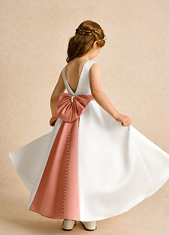 Azazie Cherry Flower Girl Dresses Ivory Mai Tai Ball-Gown Pleated Matte Satin Dress image4