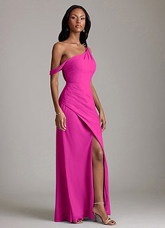Azazie Madelyn Bridesmaid Dresses Fuchsia Mermaid One Shoulder Chiffon Convertible Dress image5