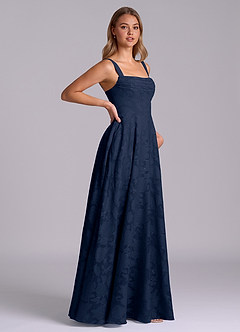 Azazie Shaude Bridesmaid Dresses Dark Navy A-Line Pleated Floral Burnout Dress image7