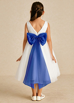 Azazie Kavi Flower Girl Dresses Ivory Royal Blue A-Line Bow Matte Satin Dress image1