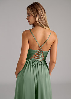 Azazie Aaida Abiti da Damigella Abito A-Line in Raso Elasticizzato Corsetto Matcha image2