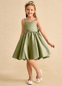 Azazie Davine vestidos de niña de las flores Vestido de Musgo Verde de Satin Mate de Corte En A con Tirante Espagueti image5