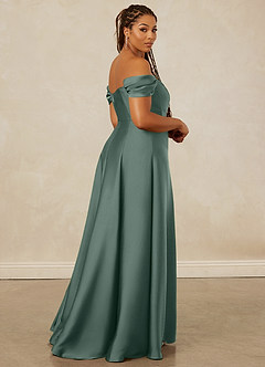 Christian Siriano Bridal for Azazie 1002 Bridesmaid Dresses Sea Moss A-Line Off the Shoulder Stretch Satin Convertible Dress image16