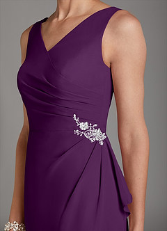 Azazie Saturn Mother of the Bride Dresses Grape Sheath V-Neck Pleated Chiffon Dress image6