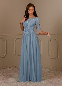 Azazie Harriet Mother of the Bride Dresses Dusty Blue A-Line Scoop lace Mesh Dress image3
