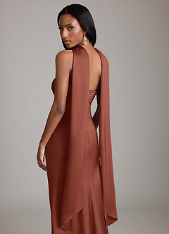 Azazie Saylor Vestidos de damas de honor Vestido de Castaño de Satén Elástico de Corte Sirena con Sin tirantes image7