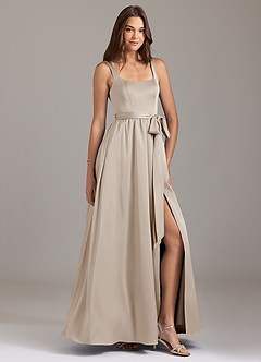 Azazie Elliott Brautjungfernkleider A-Linie mit Taschen Stretch-Satin Kleid Frost image1