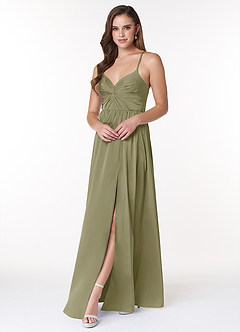 Azazie Raya Bridesmaid Dresses Pistachio A-Line V-Neck Pleated Stretch Satin Dress image3