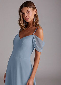 Azazie Marley Bridesmaid Dresses Dusty Blue A-Line Off the Shoulder Chiffon Convertible Dress image9