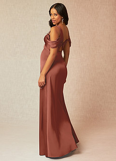 Azazie Rhea Maternity Bridesmaid Dresses A-Line Off-The-Shouler Pleated Stretch Satin Floor-Length Dress image5