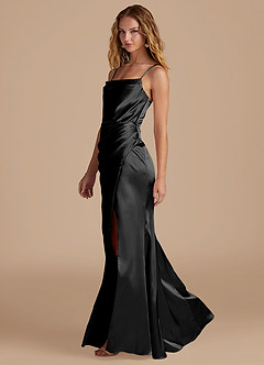 Azazie Marzia Bridesmaid Dresses Black Mermaid Pleated Metallic Satin Dress image2