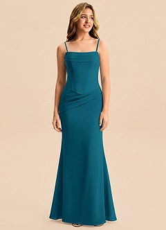 Azazie Sorrel Junior Meerjungfrau-Linie Plissee Chiffon Kleid Tintenblau image6
