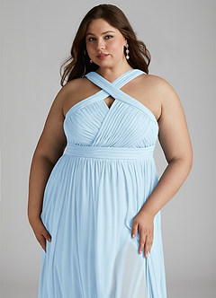 Azazie Hillian Bridesmaid Dresses Sky Blue A-Line Halter Pleated Mesh Dress image13