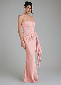 Azazie Draya Bridesmaid Dresses Powder Pink Mermaid Strapless Stretch Satin Dress image3