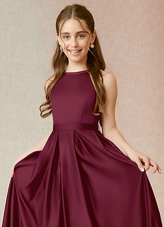 Azazie Arianthe Junior Mulberry A-Line with Pockets Stretch Satin Dress image5