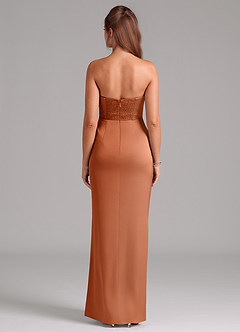 Azazie Jamie Robes de demoiselle d'honneur Robe Trapèze Convertible en Satin extensible Sans bretelle Cuivre image2