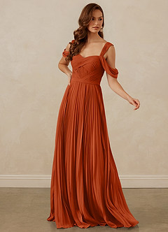 Christian Siriano Bridal for Azazie 1013 Bridesmaid Dresses Burnt Orange A-Line Off the Shoulder Chiffon Dress image7