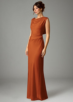 Azazie Kieryn Bridesmaid Dresses Cinnamon Mermaid Pleated Stretch Satin Dress image5